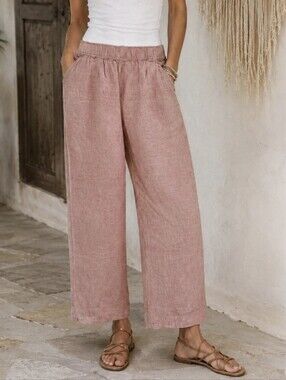 Tahari Dusty Rose Wide-Leg Linen Pants